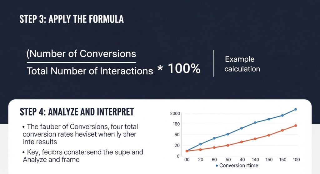 Gráfico e fórmula sobre conversões de vendas e taxa de conversão, com explicações em texto sobre como aplicar e analisar resultados.