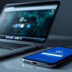 Tela de notebook exibindo erro no WhatsApp Web ao lado de smartphone mostrando página de login do Facebook