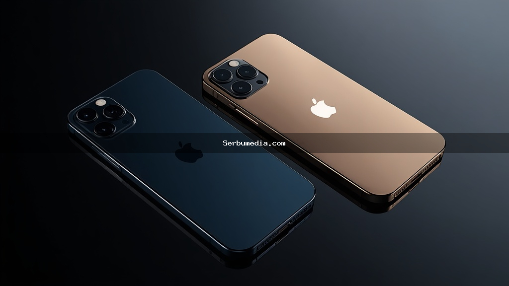 Duas variantes do iPhone 18 Pro em titânio azul e dourado mostrando o novo design da câmera traseira