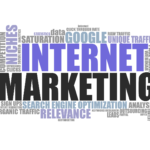 Nuvem de palavras relacionadas ao marketing digital, com destaque para 'Internet Marketing'.