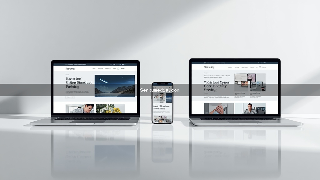 Notebook, smartphone e tablet lado a lado exibindo o mesmo site adaptado a cada tela em fotografia de estúdio