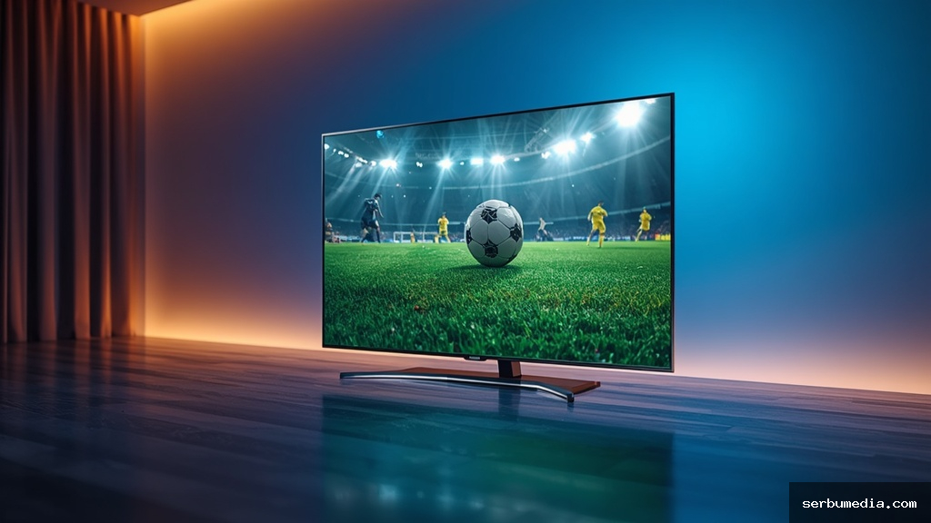TV Samsung de 65 polegadas exibindo partida de futebol da Copa do Mundo em sala de estar moderna
